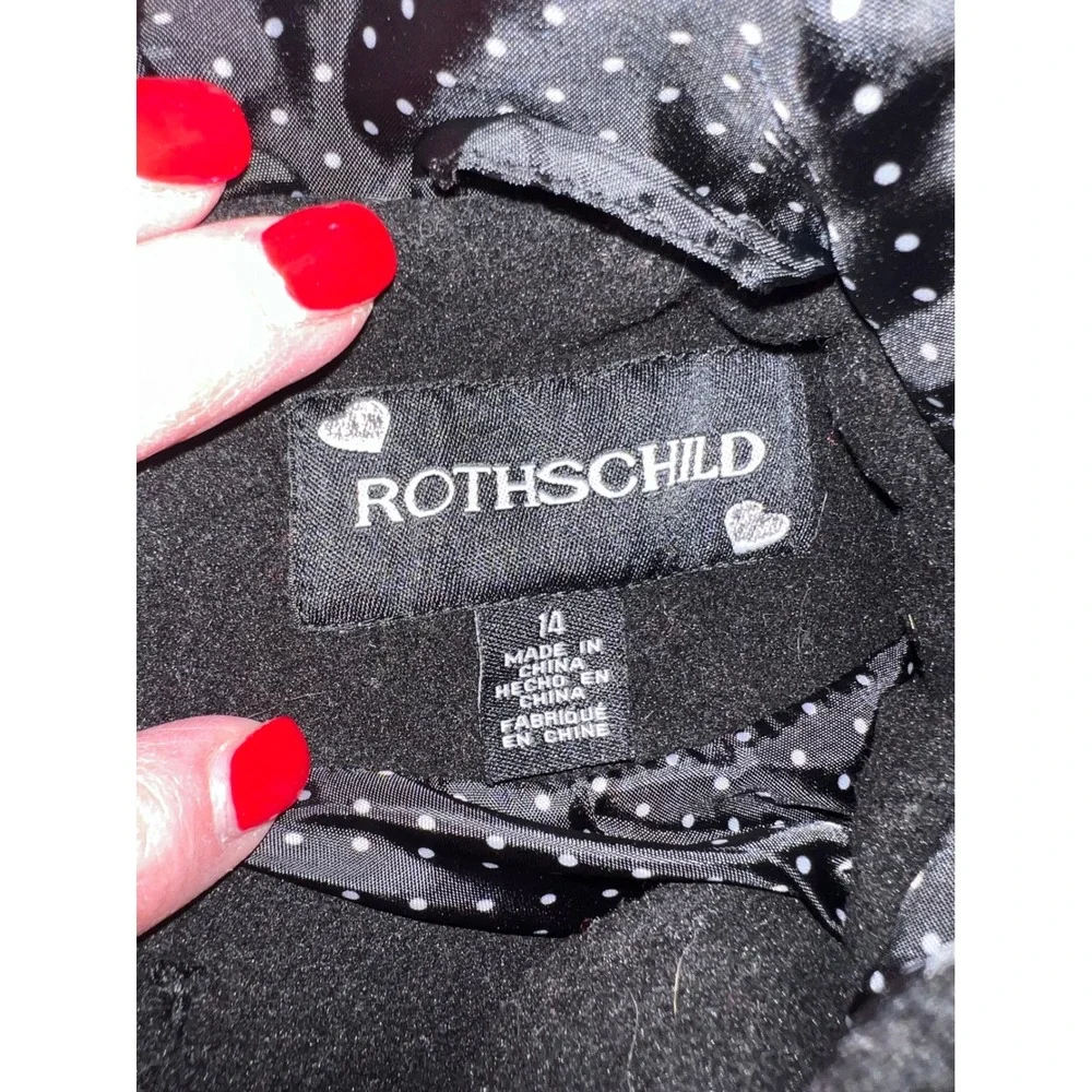 Rothschild Girls Black Double Breasted Hooded Wool Blend Coat‎ Size 14